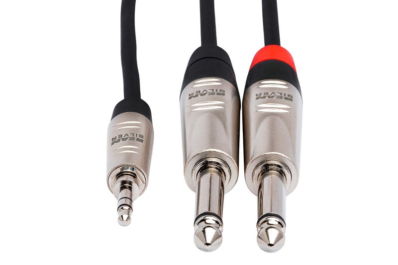Hosa هوسا HMP-006Y برو ستيريو بريك آوت، REAN 3.5 مم TRS إلى مزدوج 1/4 بوصة TS، 6 أقدام - Image 2